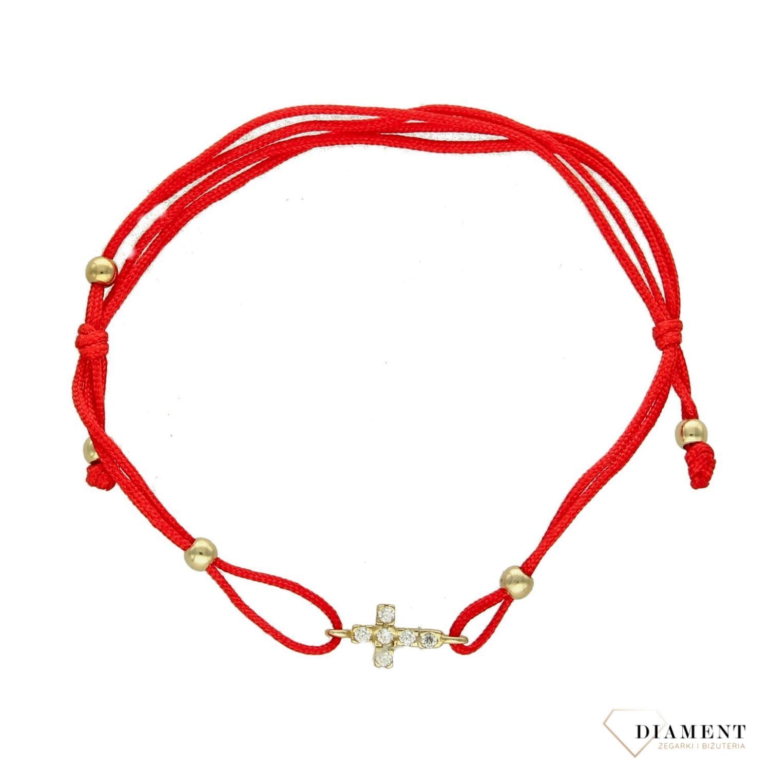 Złota bransoletka na sznurku 333 'krzyż z cyrkonią' BR 4519.  (2).jpg